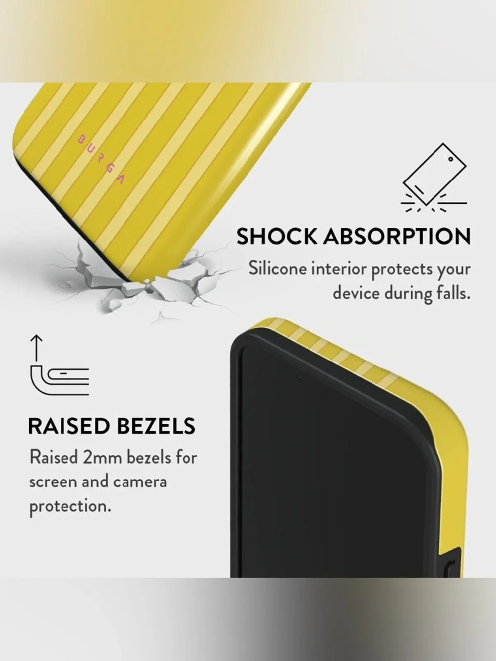 BURGA iPhone 13 Pro Max Sunbreak Yellow Striped Tough  Case with Velvet Pouch - Picture 4 of 4
